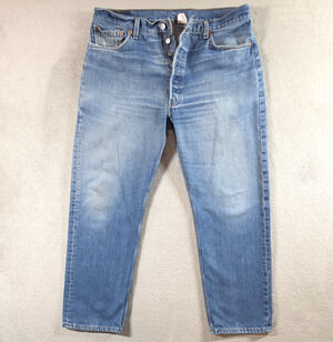 Levis 501 Jeans Mens 38x30 Button Fly VTG Y2K Distressed Blue